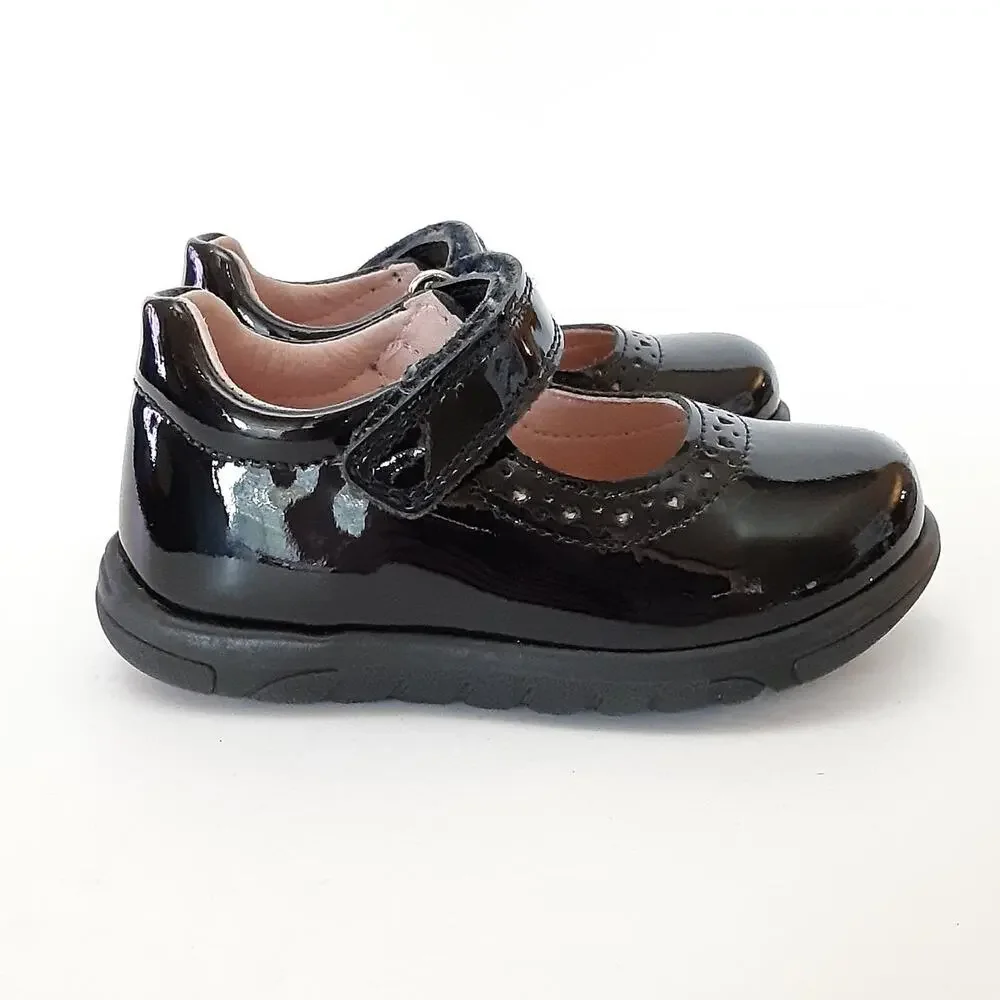 Pablosky Girls 4 Mary Janes Black Patent Leather Lazer Cut Dress Flats Euro 20